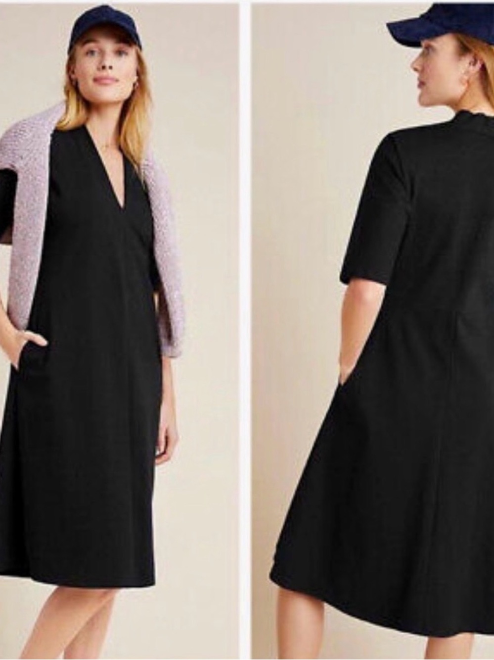 Velvet by Graham & Spencer Black V-Neck Midi Dress-S
